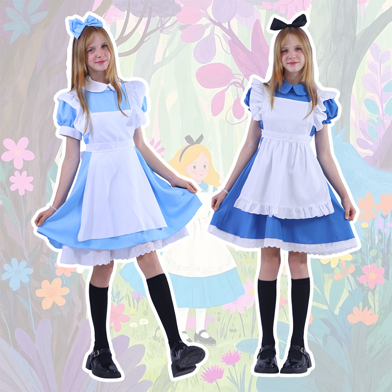 Halloween Alice in Wonderland Cos Costume Lolita Cute Maid Costume Aqua Maid Pastoral Costume