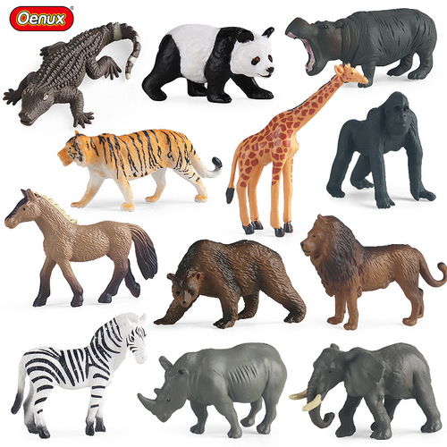 Cross-border simulation mini wild animal set model giraffe zebra panda gorilla lion elephant ornaments
