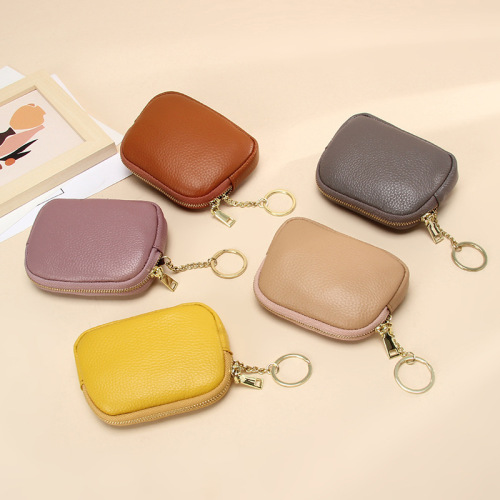 Genuine leather hand-held zipper small wallet for women first-layer cowhide simple storage keychain coin mini coin purse wholesale