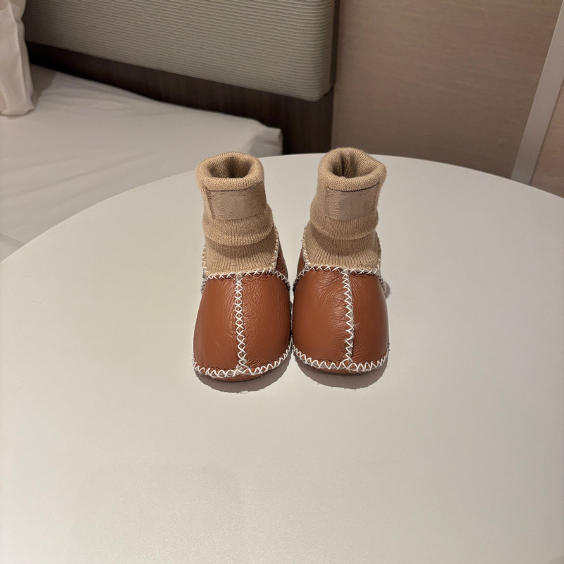 桑坡纯色羊皮毛一体宝宝棉鞋婴幼儿鞋室内步前鞋袜软底男宝女宝|undefined