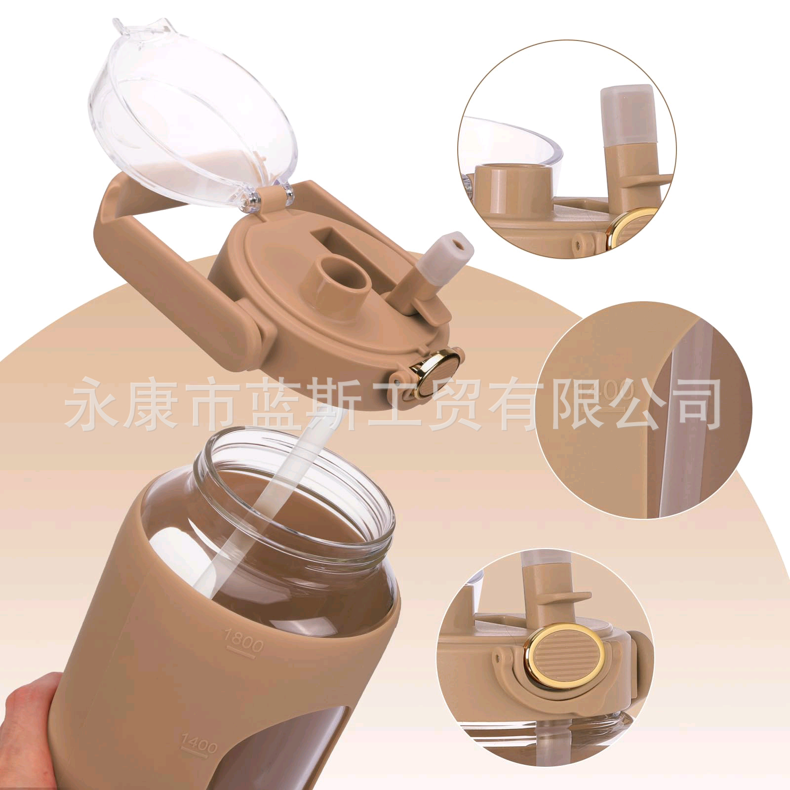 Potente Fuente de la fábrica 64 oz taza cristal con funda silicona doble bebida cubierta gran capacidad deportes al aire libre hervidor al por mayor