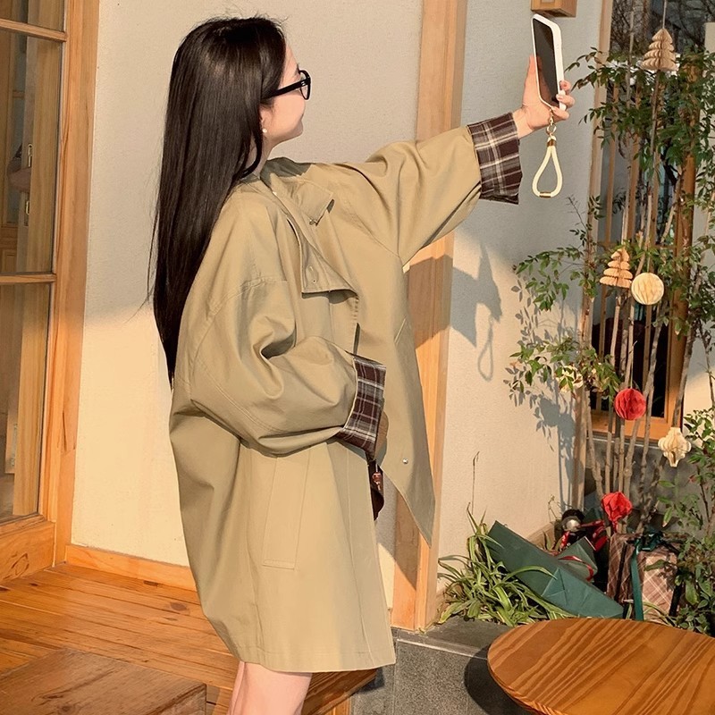 撞色短款风衣外套女2025初秋新款韩系小个子英伦风春秋高级感大衣|undefined