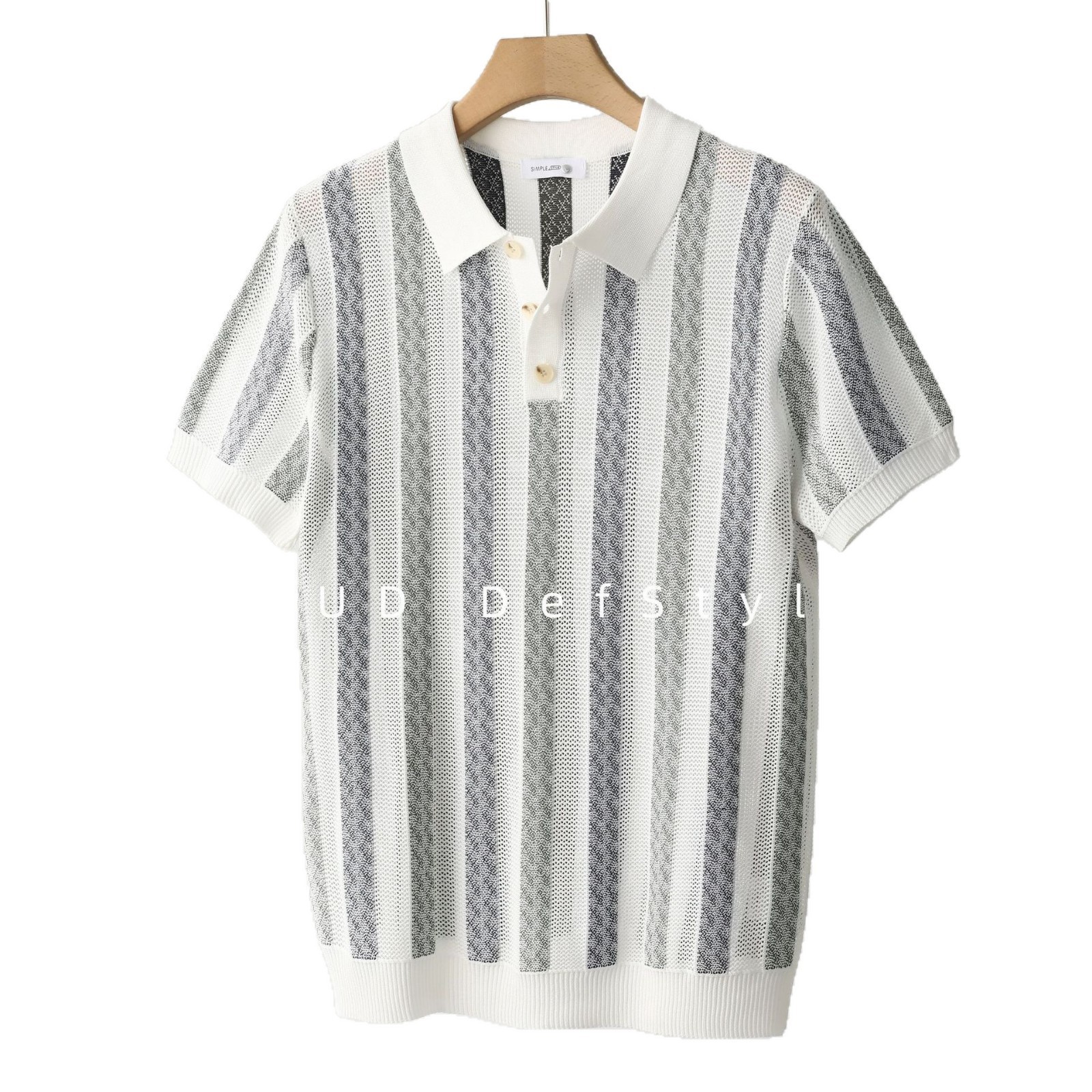 Polo camiseta de punto camiseta de manga corta camiseta de hombre solapa rayas huecas viejos vientos de alto nivel de verano fábrica transfronteriza al por mayor