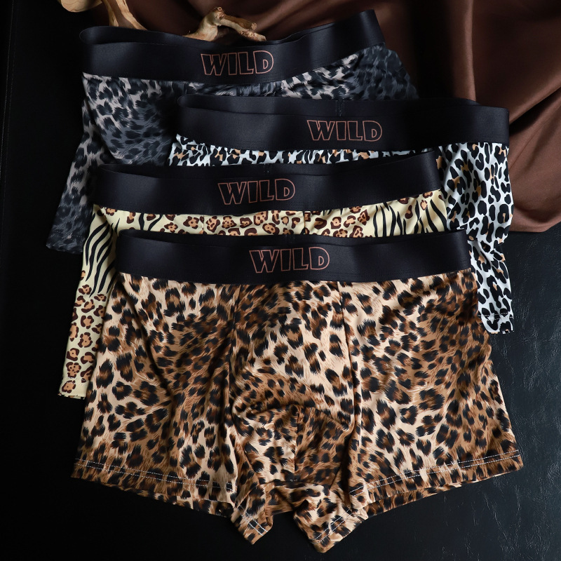Wholesale men's underwear 2025 new men's boxer boxer boxer leopard print ice silk underwear breathable cool sexy unruly