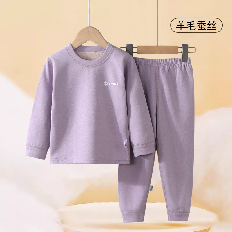 Conjunto de ropa interior infantil de doble cara de lana y seda para niños y niñas, otoño e invierno, para niños mayores, parte superior e inferior.