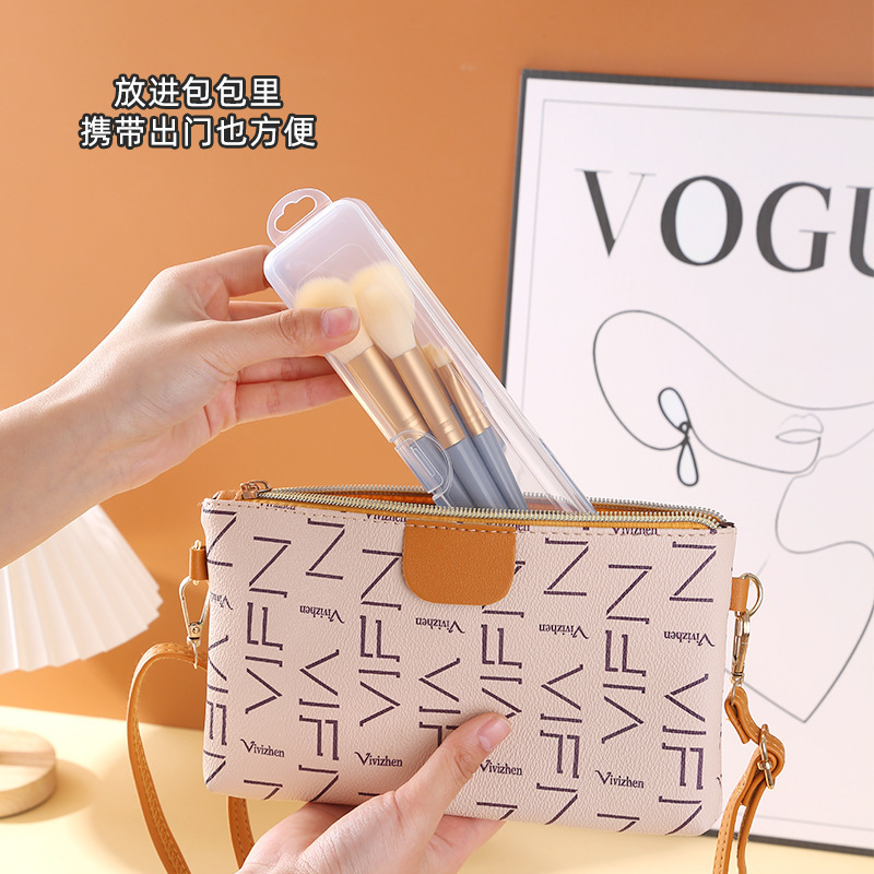 Caja de cepillo de maquillaje de plástico multifuncional almacenamiento portátil a prueba de polvo con cubierta caja de lápiz de sombra de ojos cepillo de cejas caja de acabado de viaje