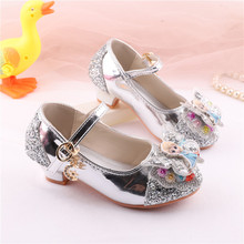 小女孩艾莎公主鞋水钻学生舞蹈表演礼服鞋儿童高跟银粉色女童皮鞋