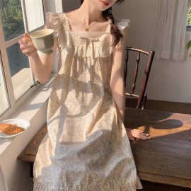 ins风日系甜美碎花棉睡衣女邻家少女感棉睡裙