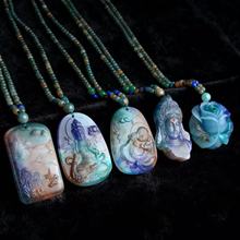 毛衣链高仿七彩斑灵石雕刻吊坠福禄龙牌抖音快手直播项链厂家直供