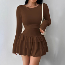 亚马逊跨境欧美新款女装秋冬纯色修身显瘦气质长袖连衣裙女高级感