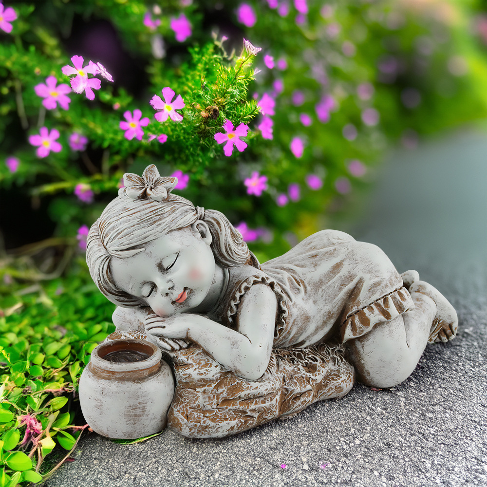  New Products Solar Reclining Posture Cute Boys and Girls Coil Lamp Ornaments Home Courtyard Lawn Landscape Decoration