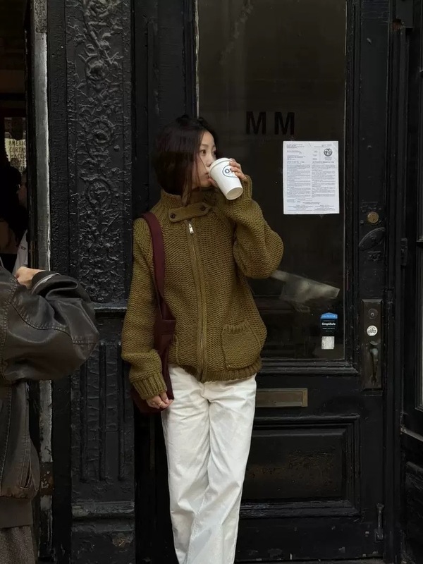 现  th*barnnet八奶拉链毛衣韩国设计师女装学院风减龄韩系针织衫|undefined