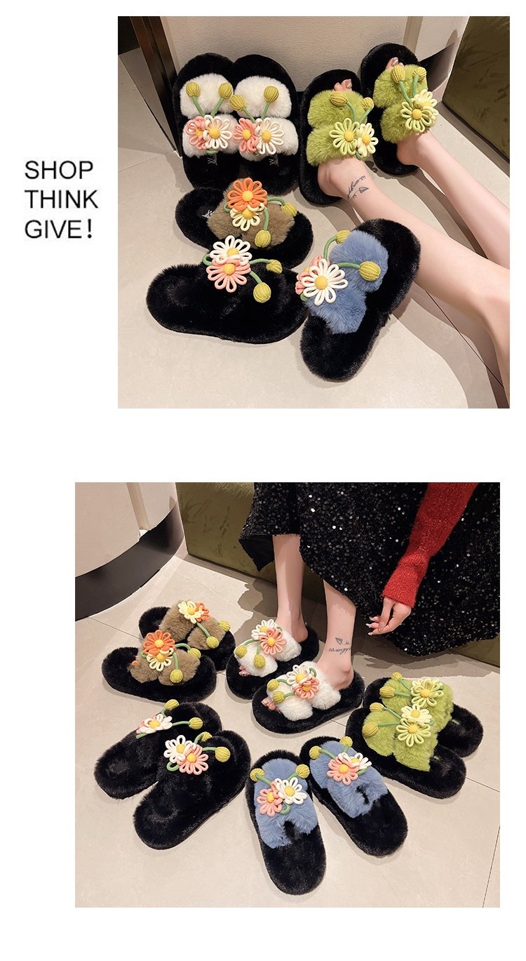 Fresh Flower Plüsch Damen, Bequem Casual, Leicht zu tragen, Hausschuhe fürs Büro, Baumwollpantoffeln mit dicker Sohle,_voghion.com