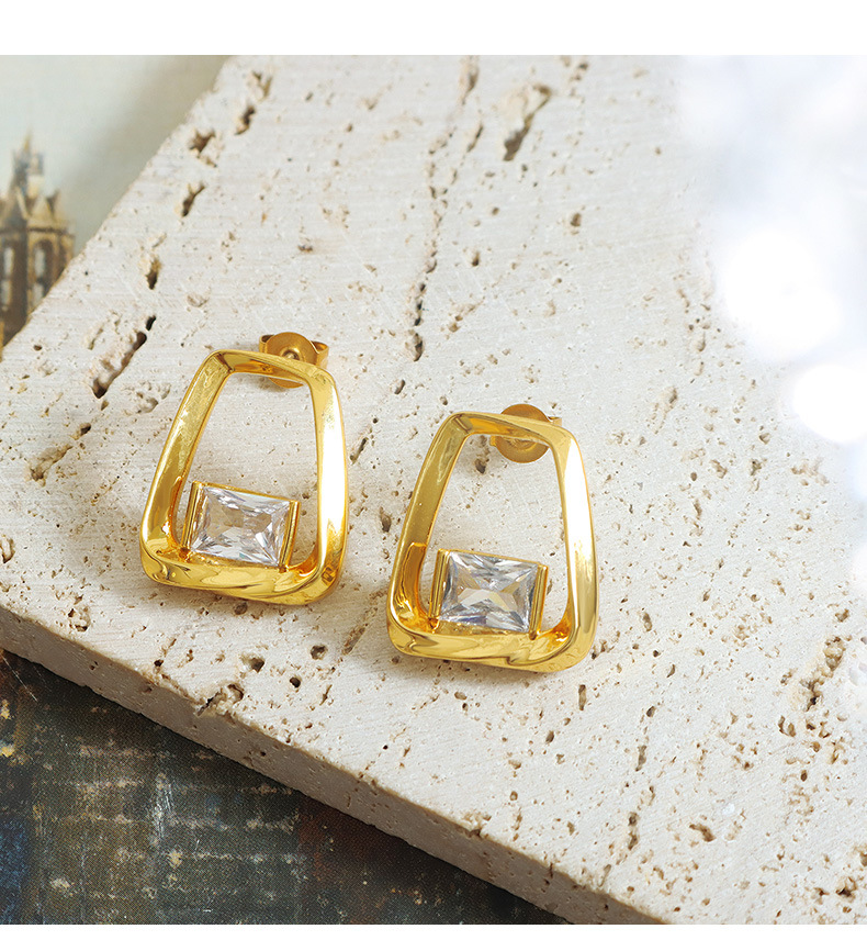 Simple Style Trapezoid Copper Plating Inlay Zircon Drop Earrings 1 Pair