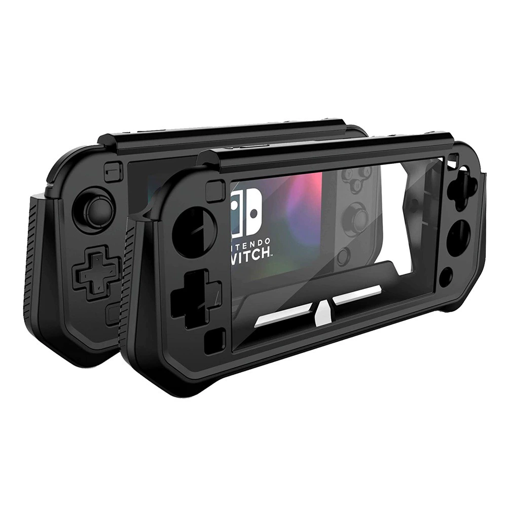 Защитный чехол (Nintendo Switch Lite) TPU резиновая жесткая оболочка, встроенная ручка, Фуксия/Черный/Зелёный