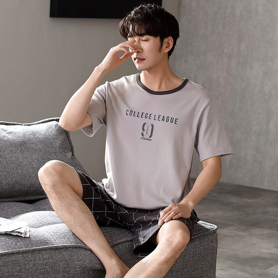 Men's Pajamas Summer Cotton Short-sleeved 2024 New Casual Simple Outwear suit for Middle-aged Dad