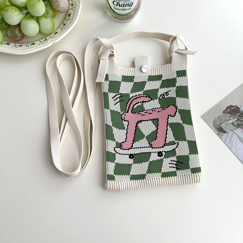 Nuevo diseño de nicho, mini bolso de teléfono móvil de punto de dibujos animados lindo, todo fósforo, pequeño bolso cuadrado de mensajero de viajero portátil pequeño