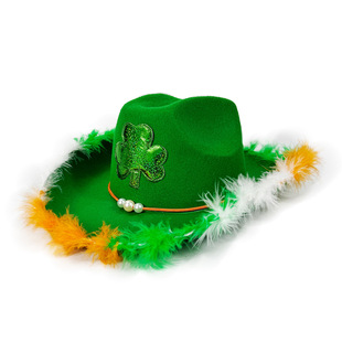 Irish Clover Raw Edge Cowboy Hat St. Patrick's Day Green Velvet Edge Colorful Raw Edge Cowboy Hat