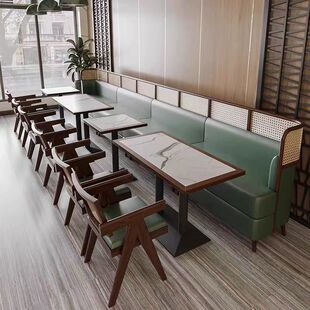 Internet Celebrity Retro Milk Tea Shop Table and Chair Combination Solid Wood Rattan Leisure Cafe Tea Restaurant B&B Commercial Dining Table and Chairs