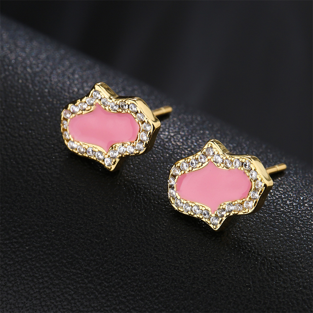 Fashion Oil-dropping Palm Copper-plated 18k Gold Micro-inlaid Zircon Stud Copper Earrings display picture 3