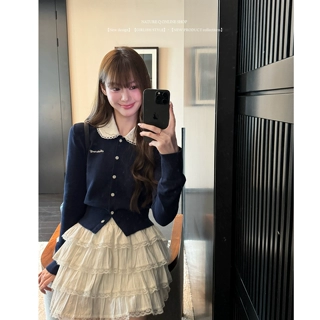 小卷 1oo棉miu里miu气针织开衫长袖娃娃领上衣秋少女千金风穿搭