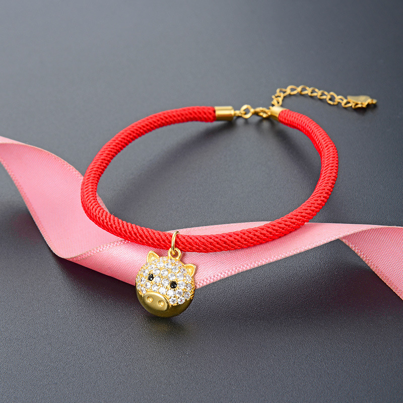 Pulsera de oro de plata esterlina S925 mujer coreana simple nicho de diseño sensación de brazalete de diamantes estilo chino cerdo joyas