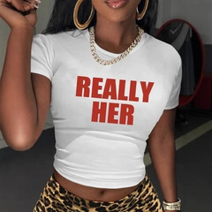 国境を越えた欧米の女装夏はやせているギャル半袖tシャツの上着のアルファベットREALLY herbaby Tee