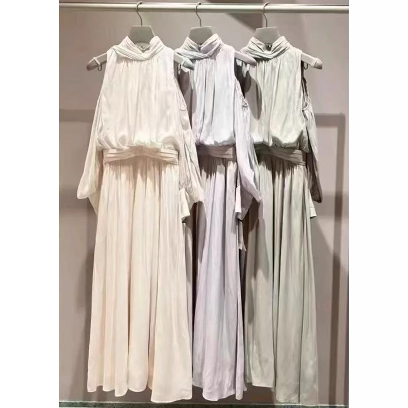 2025 New Small Fresh Japanese Style S Home Off-Shoulder Puff Sleeve Waist Halter Neck Lady Greek Long Skirt Elegant Style