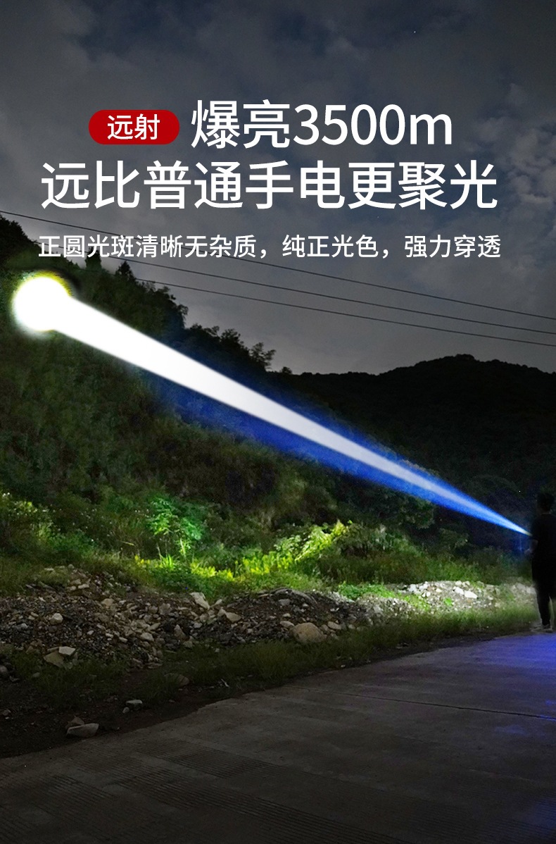 RuiNi high-brightness rechargeable flashlight, ultra-bright laser, portable, durable for outdoor patrol and home use, long-range beam