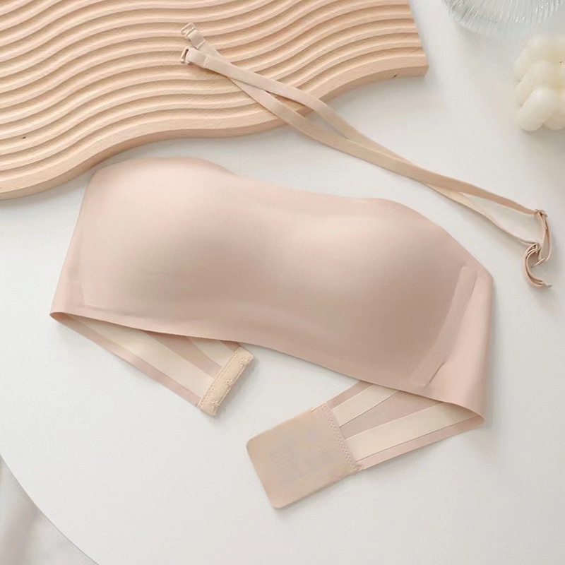 Ropa interior sin tirantes ropa exterior de las mujeres verano fino antideslizante tubo invisible sin costuras tira de jalea de pecho sujetador envuelto