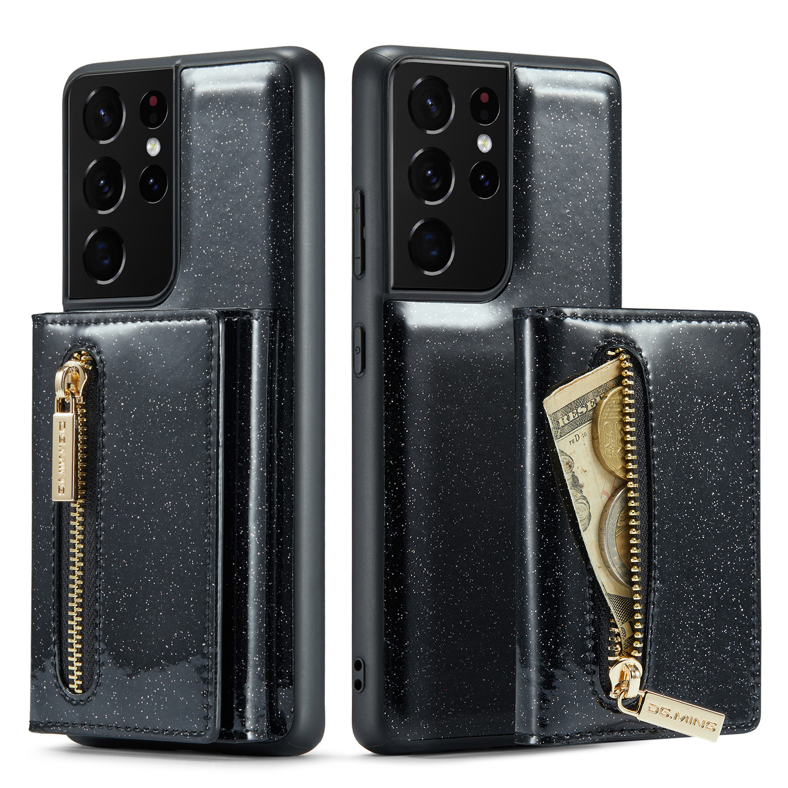 M3 per Samsung S21 Ultra 2 in 1 custodia in pelle glitterata con ventosa magnetica custodia per telefono diviso custodia protettiva portafoglio S21_voghion.com