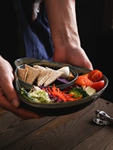 陶瓷烤盘创意复古单柄早餐分格焗饭点心水果沙拉盘子个性餐厅餐具