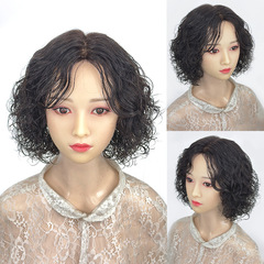 妙陽本物の髪の毛ウィッグ、針先カバー付き、卸売、新作韓国風ナチュラルファッション、ふわふわ巻き毛、ウールカールウィッグセット