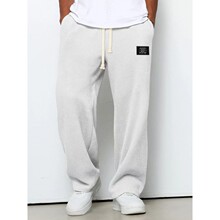 男式华夫格休闲运动裤 宽松直筒 抽绳系带 贴标装饰 阔腿运动裤