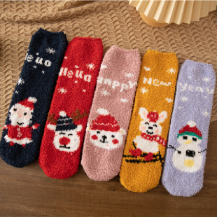 New Christmas Parent-child Socks Sleep Socks Postpartum Autumn and Winter Floor Socks Adult Home Carpet Coral Fleece Socks