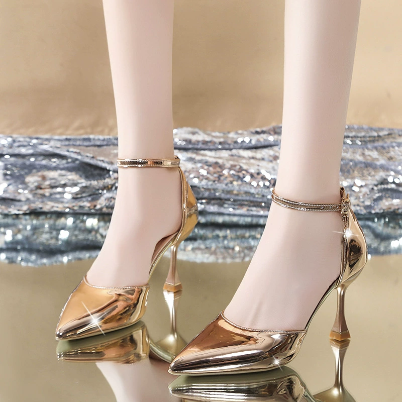 Летние новые остроконечные каблуки с блестками