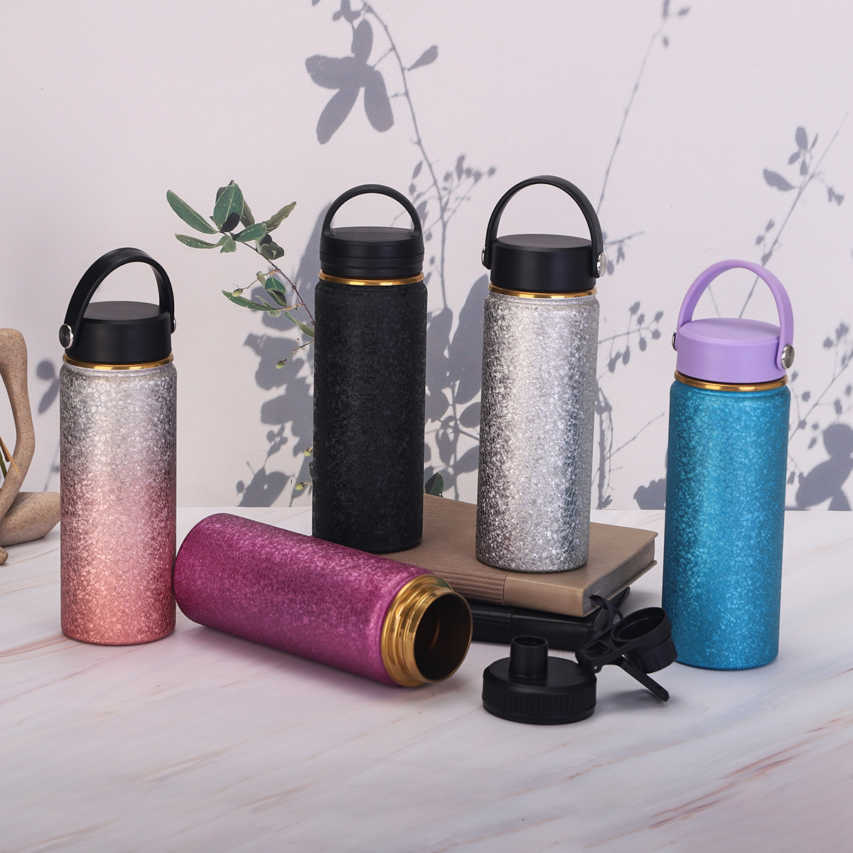 轻奢手提冰花漆钛杯高颜值商务办公礼品保温杯便携不锈钢覆钛水杯