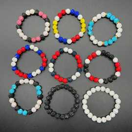 跨境欧美嘻哈个性球星水钻红蓝白弹力彩色软陶泥钻球棒球手链