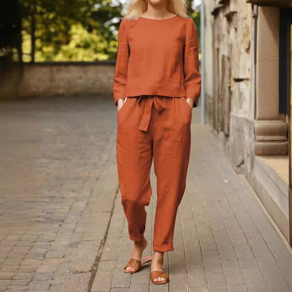 fashionable solid color summer retro set for leisure