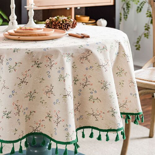 Yimanqiyun tablecloth floral print tablecloth cotton and linen round fabric small round table INS style