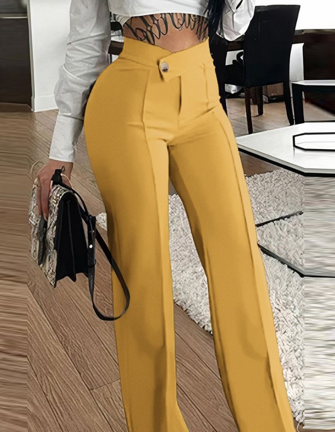 High Waist Flared Wide Leg Pants for Women Elegant Office Casual Chic Stretch Polyester Trousers Comfort Fit Multiple Colors_ecoleips.com