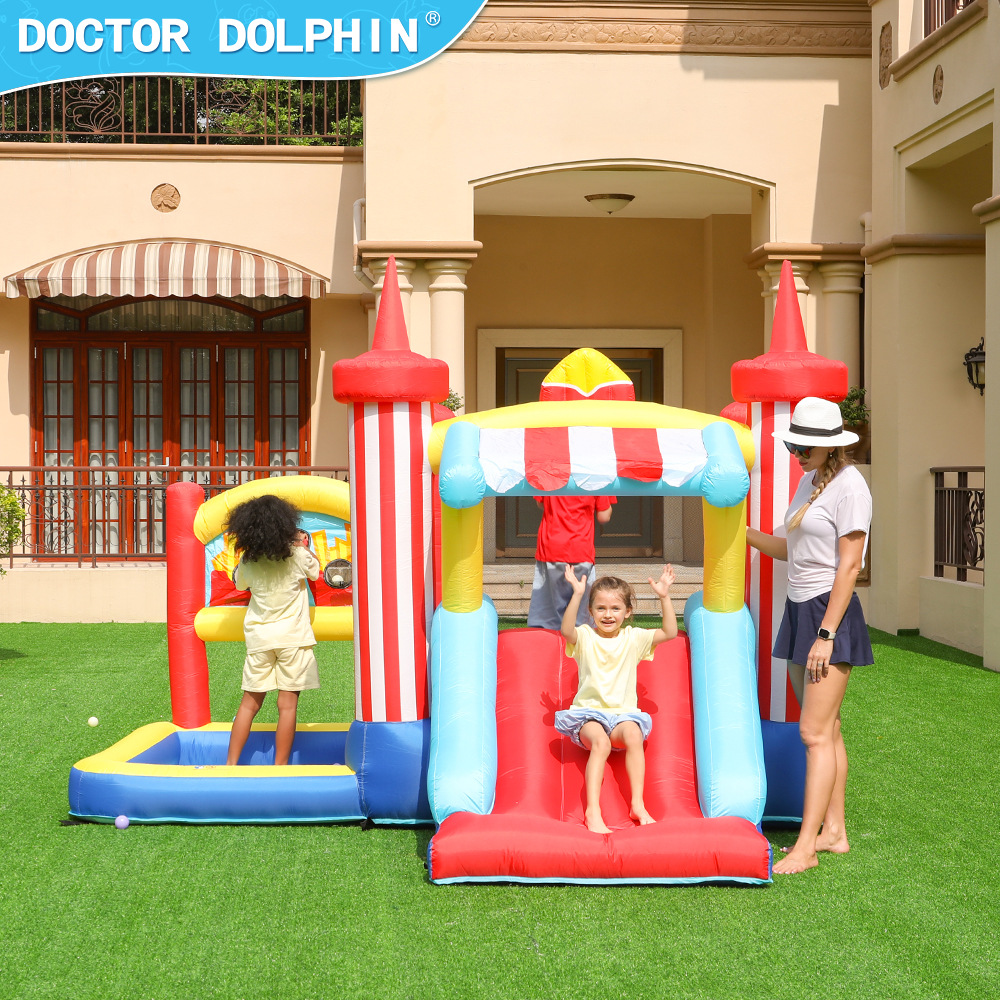 Castillo Inflable Infantil Doctor Dolphin, Tobogán, Trampolín, Combinado, Parque Infantil, Antideslizante, Combinado Inflable para Interiores