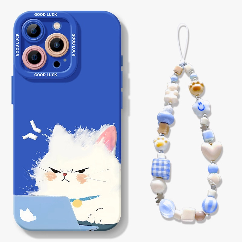 蓝色猫咪16promax手机壳苹果新款iPhone16女13高级12全包硅胶软壳|undefined