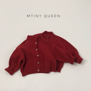 New Year Sweater ~ Christmas Korean Autumn and Winter Children's Sweater Men's and Women's Trendy Red Knitted Color Dot Blended Headgear Cardigan