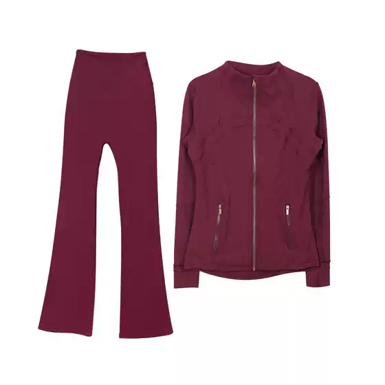 Lululemon Style Original Tag Gold Jacket Flared Legging Set Top Long Sleeve Women's Slim Fit Athletic Running Yoga Suit