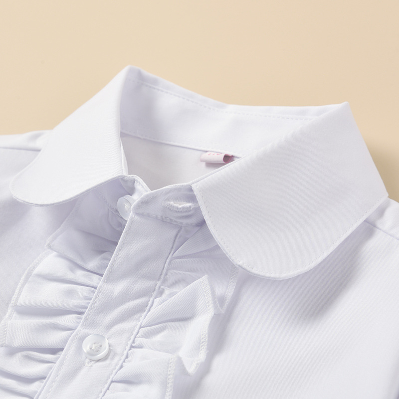 Girls' school uniform white shirt pure cotton long-sleeved middle and large children primary school girls white performance clothes children's white shirt