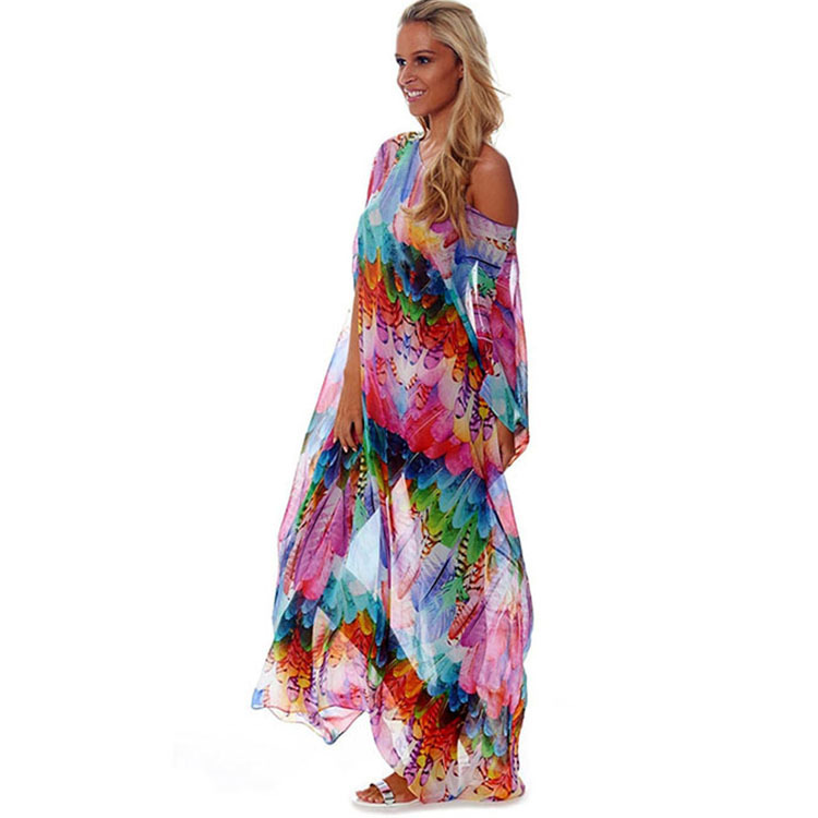 Playa blusa gasa pluma flor suelta robe playa vacaciones falda bikini protección solar ropa europea y americana xf37