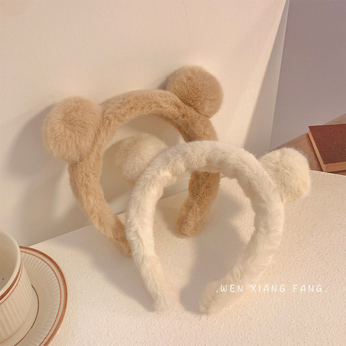 Bear ear headband for women, autumn and winter plush Japanese style cute face wash headband internet celebrity girl pressed hairpin hair accessories trendy