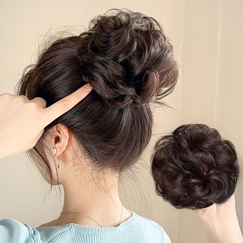 Wig Hair Tie, Real Hair Bun, Hair Bun on the Back of the Head, Fluffy Flower Bud Head, Bridal Low Bun Curly Hair Tie