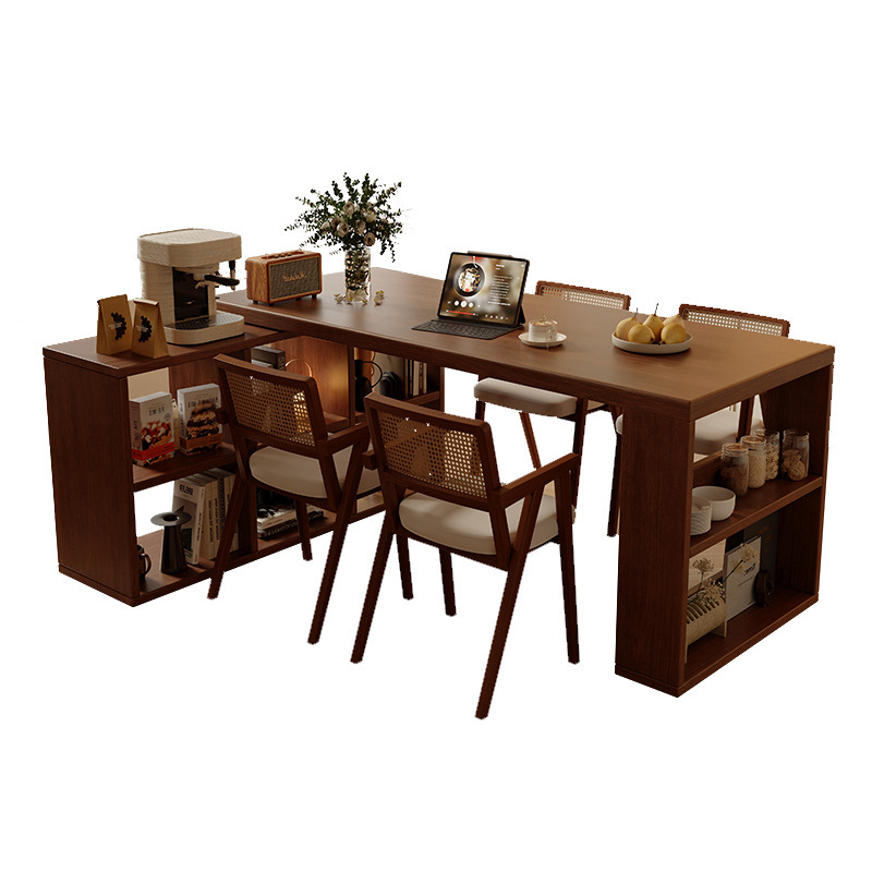 Mesa de mesa de isla de madera maciza de color nogal 2025 nueva sala de estar mesa de té de barra integrada mesa de té mesa central retráctil multifuncional image 5